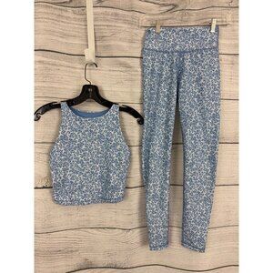 Joe Fresh Active Blue Leopard Print Crop Top & Leggings Set XS